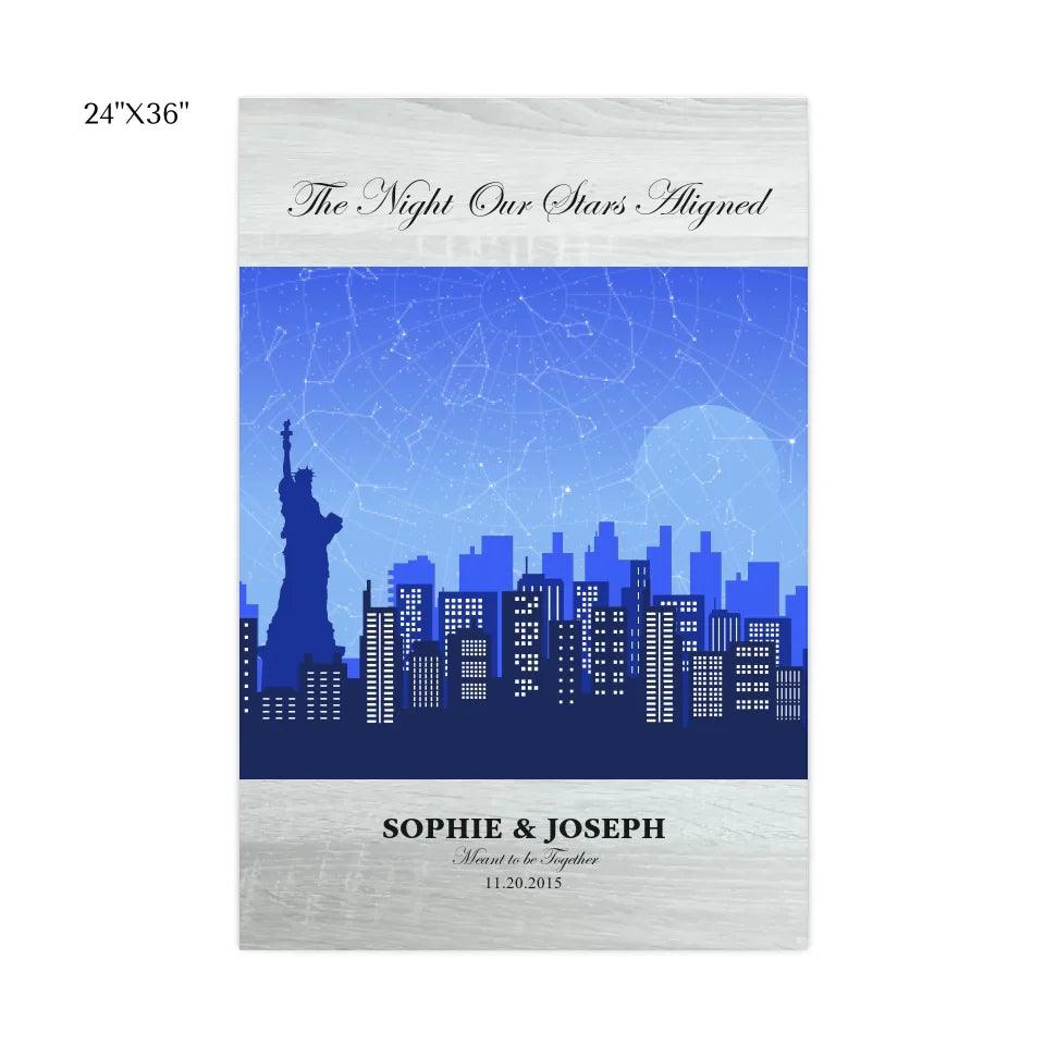 Custom Wall Art - Blue New York Cityscape Star Map - ARTFULANE