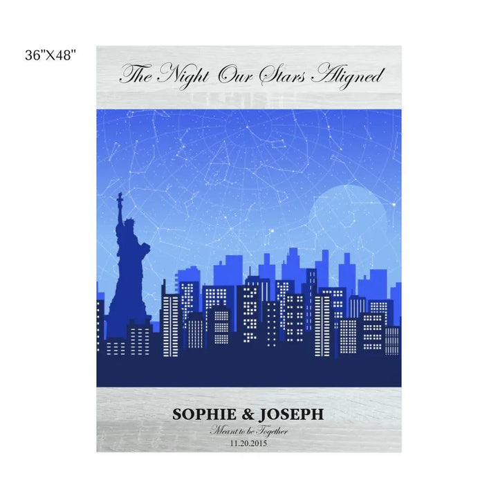 Custom Wall Art - Blue New York Cityscape Star Map - ARTFULANE