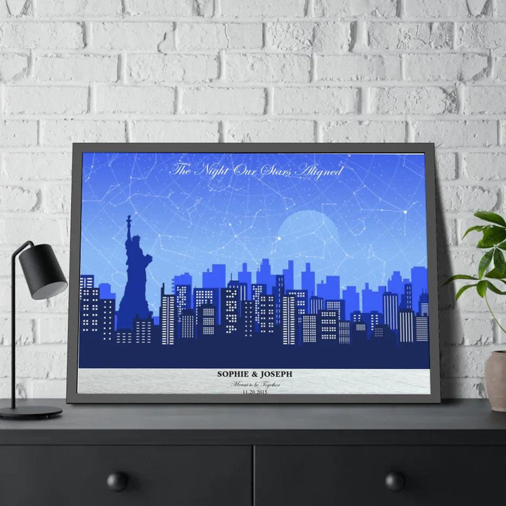 Custom Wall Art - Blue New York Cityscape Star Map - ARTFULANE