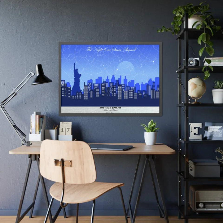 Custom Wall Art - Blue New York Cityscape Star Map - ARTFULANE