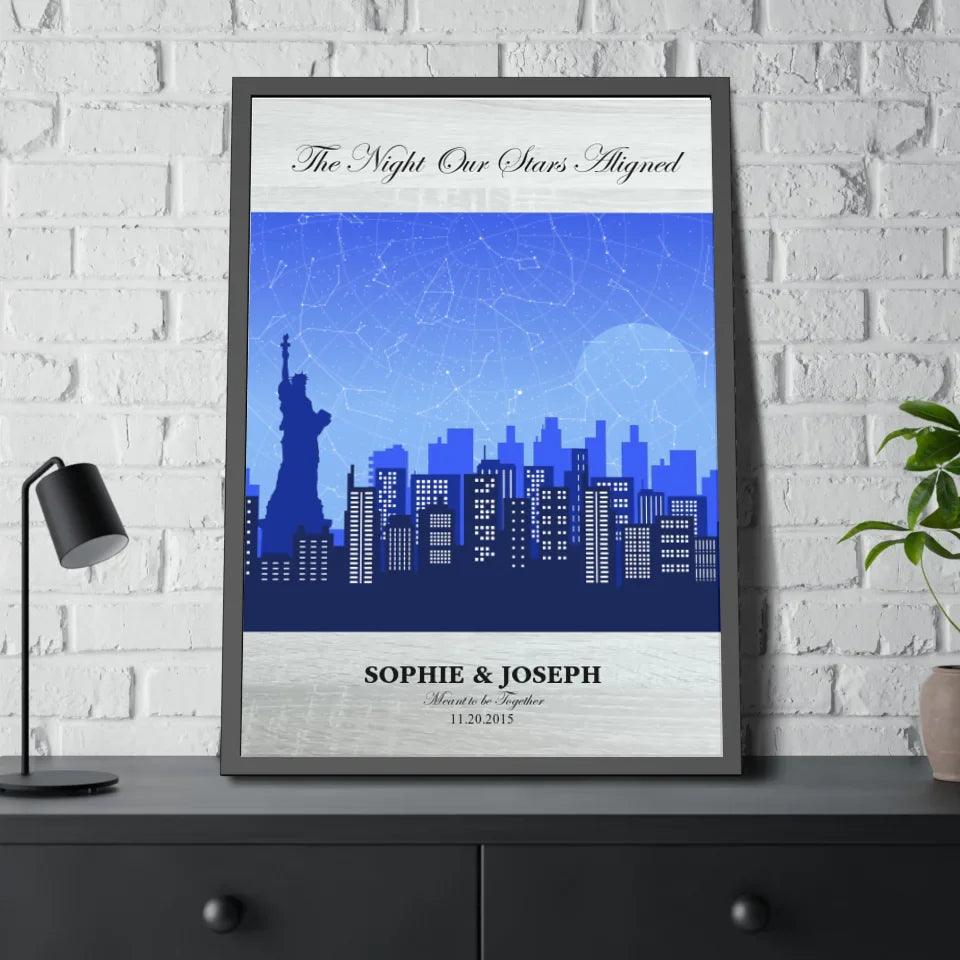 Custom Wall Art - Blue New York Cityscape Star Map - ARTFULANE