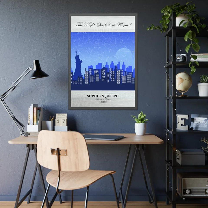 Custom Wall Art - Blue New York Cityscape Star Map - ARTFULANE