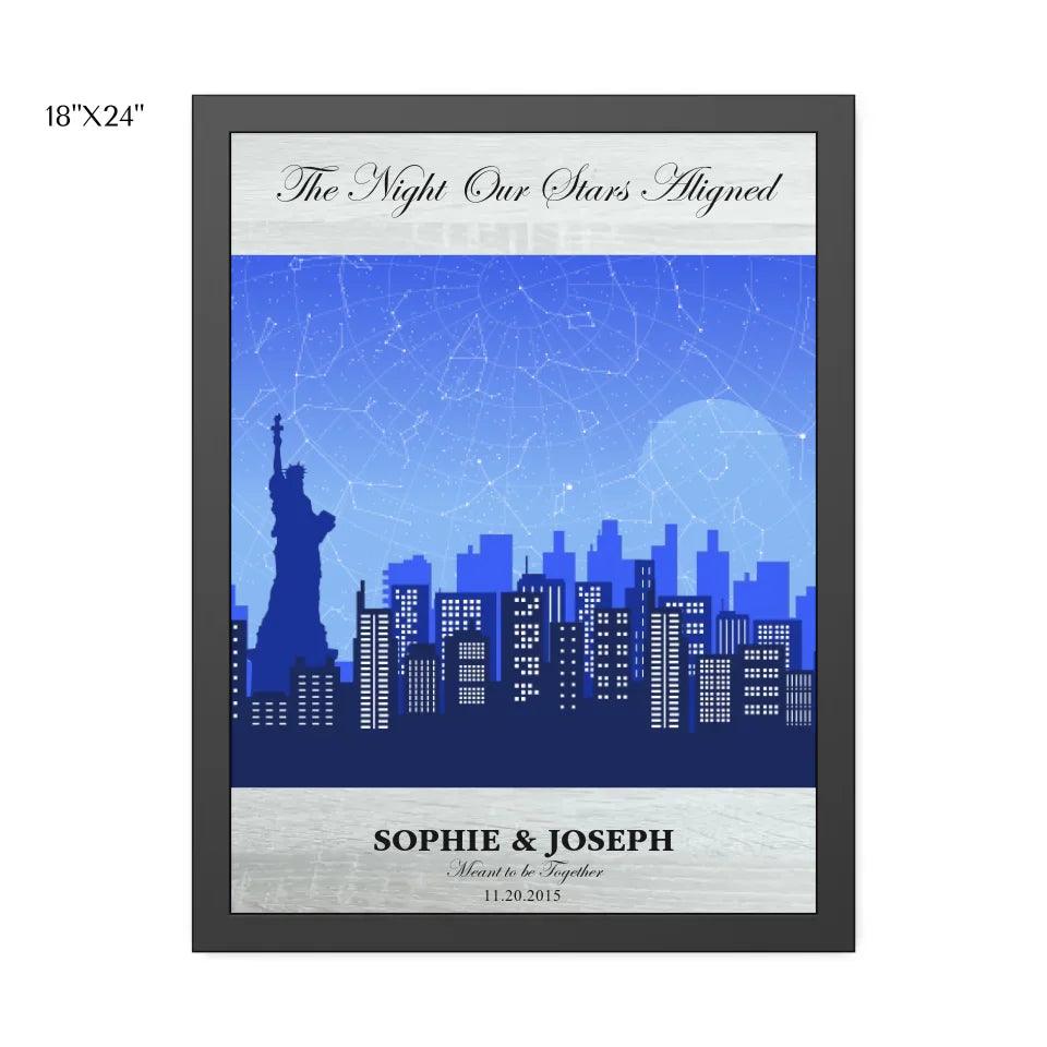 Custom Wall Art - Blue New York Cityscape Star Map - ARTFULANE