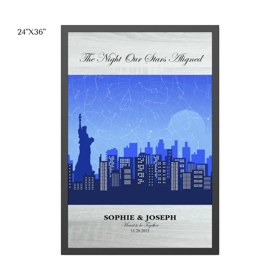 Custom Wall Art - Blue New York Cityscape Star Map - ARTFULANE