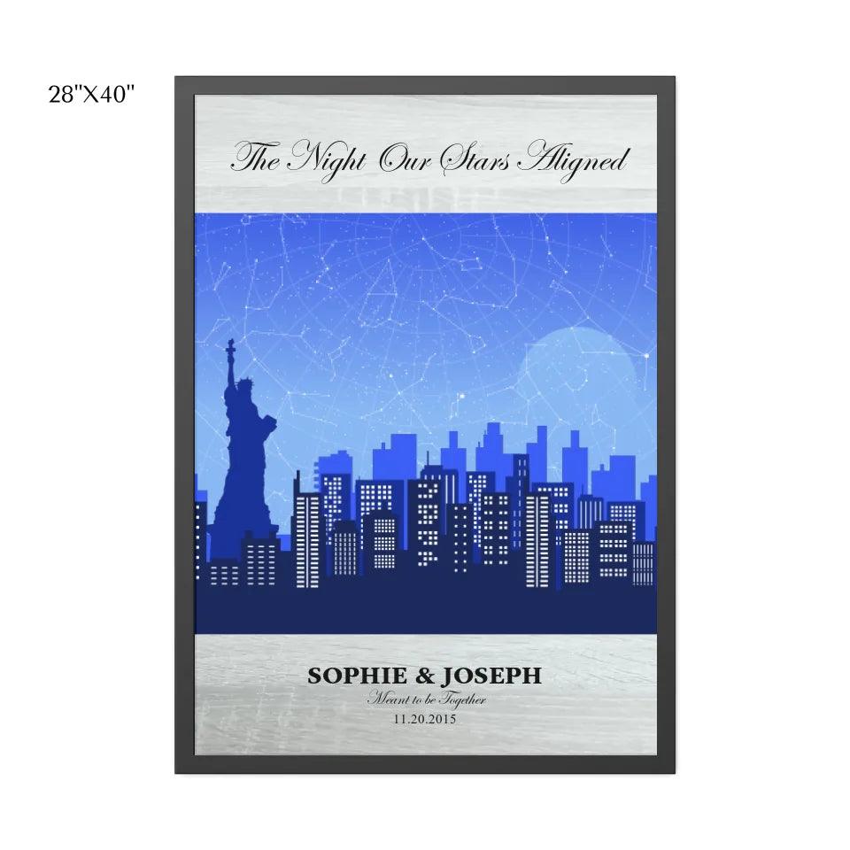 Custom Wall Art - Blue New York Cityscape Star Map - ARTFULANE