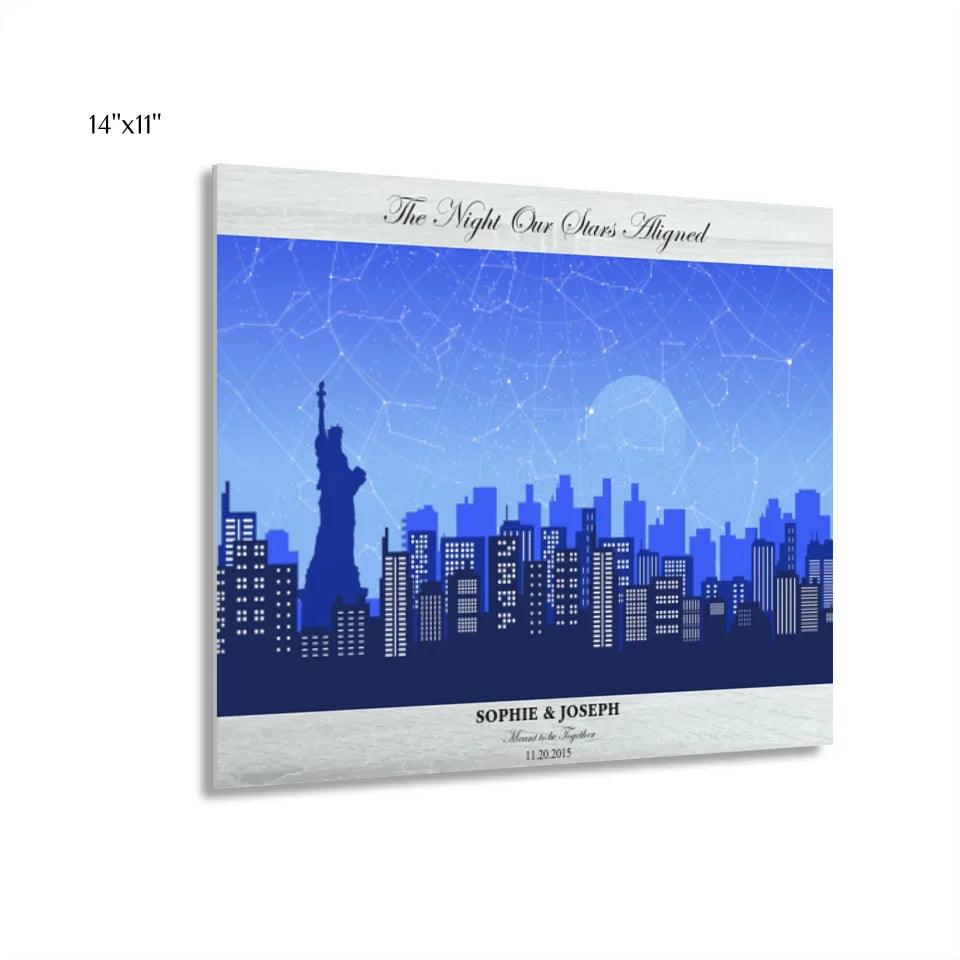 Custom Wall Art - Blue New York Cityscape Star Map - ARTFULANE