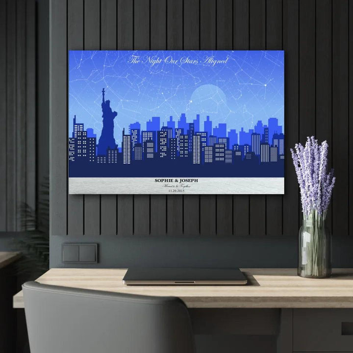 Custom Wall Art - Blue New York Cityscape Star Map - ARTFULANE