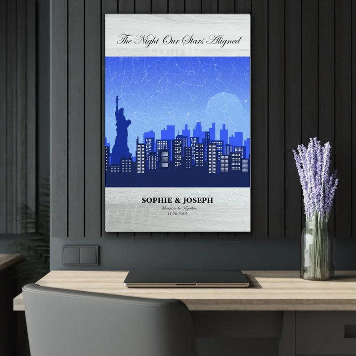 Custom Wall Art - Blue New York Cityscape Star Map - ARTFULANE