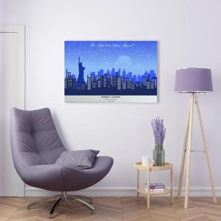 Custom Wall Art - Blue New York Cityscape Star Map - ARTFULANE