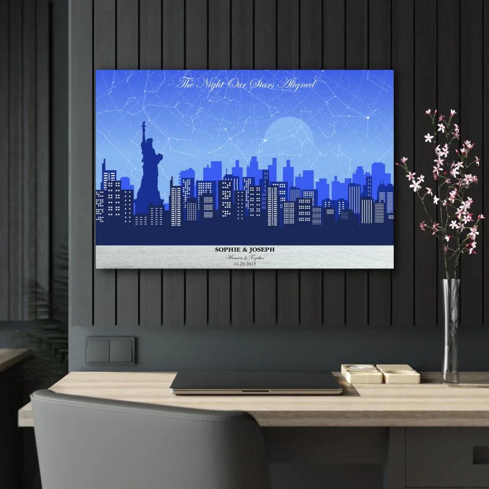 Custom Wall Art - Blue New York Cityscape Star Map - ARTFULANE
