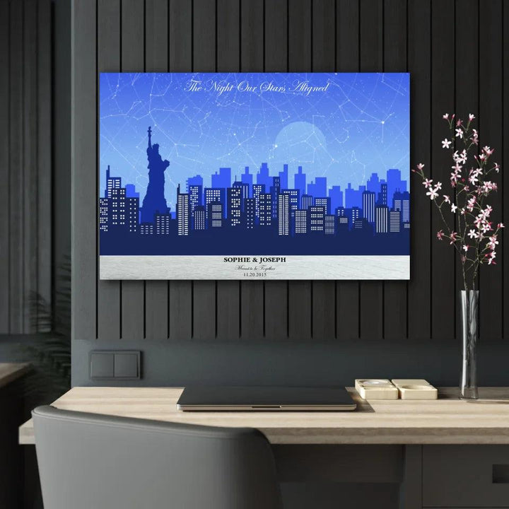 Custom Wall Art - Blue New York Cityscape Star Map - ARTFULANE