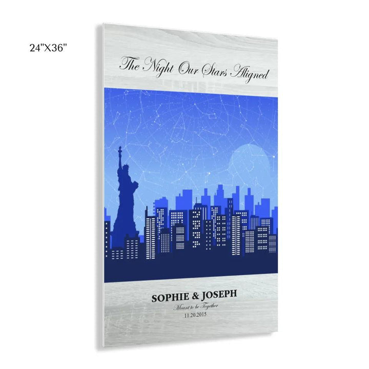 Custom Wall Art - Blue New York Cityscape Star Map - ARTFULANE