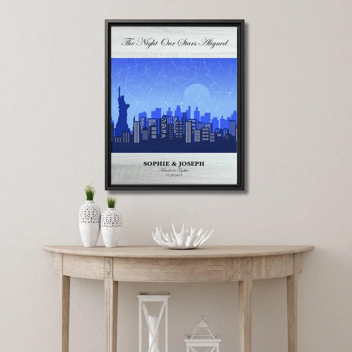 Custom Wall Art - Blue New York Cityscape Star Map - ARTFULANE