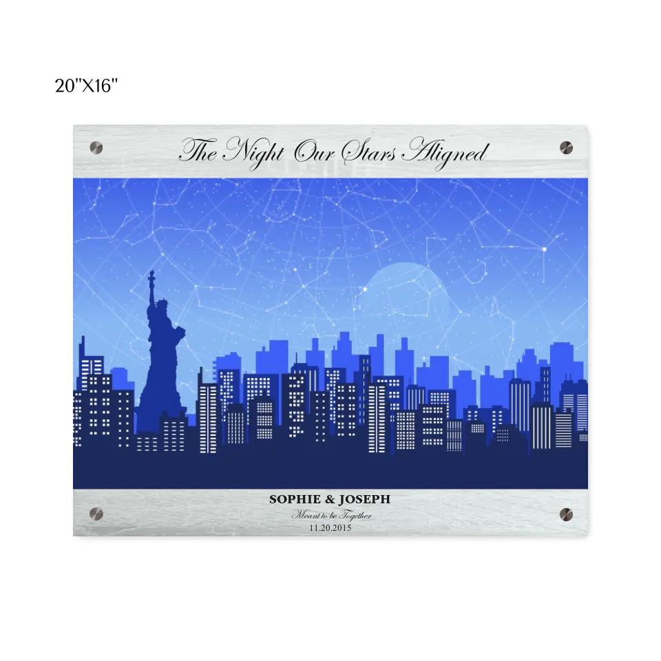 Custom Wall Art - Blue New York Cityscape Star Map - ARTFULANE