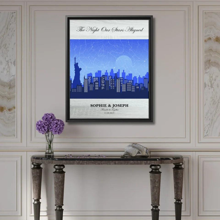 Custom Wall Art - Blue New York Cityscape Star Map - ARTFULANE