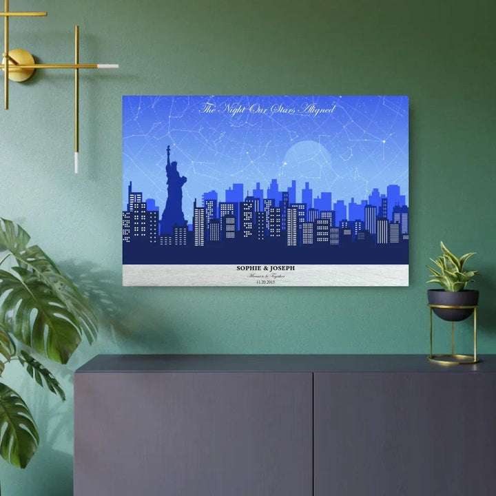 Custom Wall Art - Blue New York Cityscape Star Map - ARTFULANE