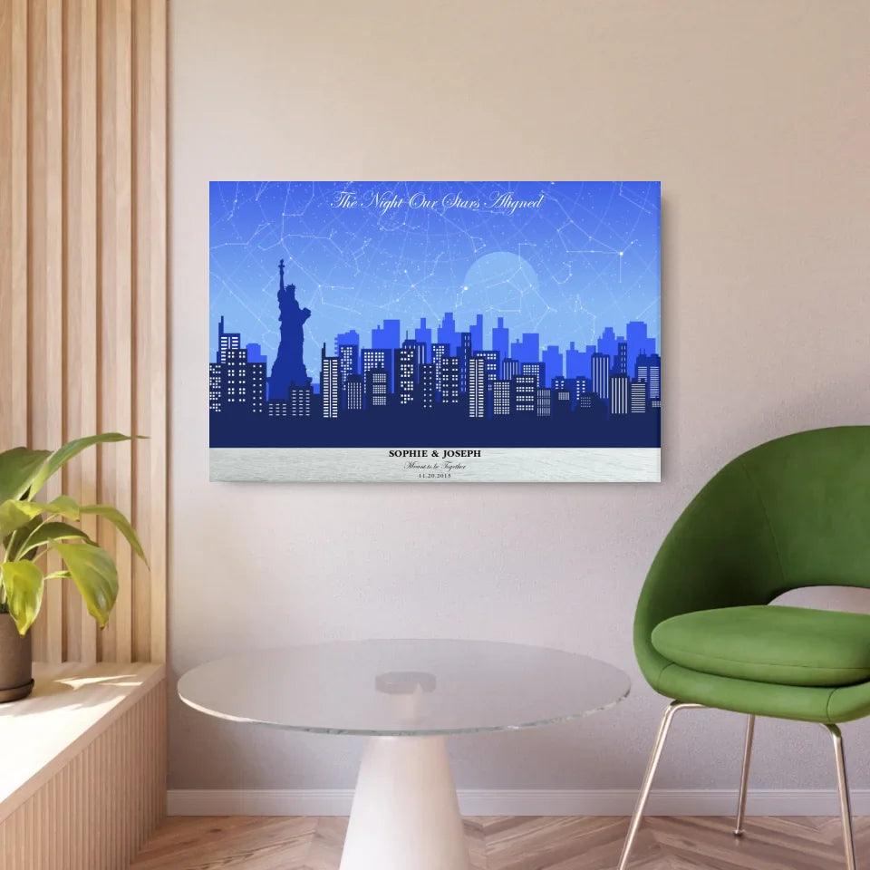 Custom Wall Art - Blue New York Cityscape Star Map - ARTFULANE