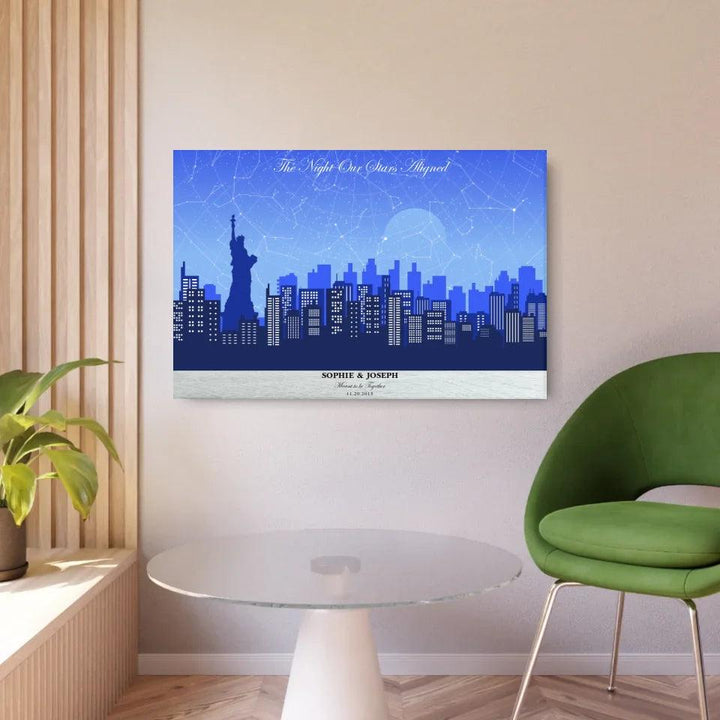Custom Wall Art - Blue New York Cityscape Star Map - ARTFULANE