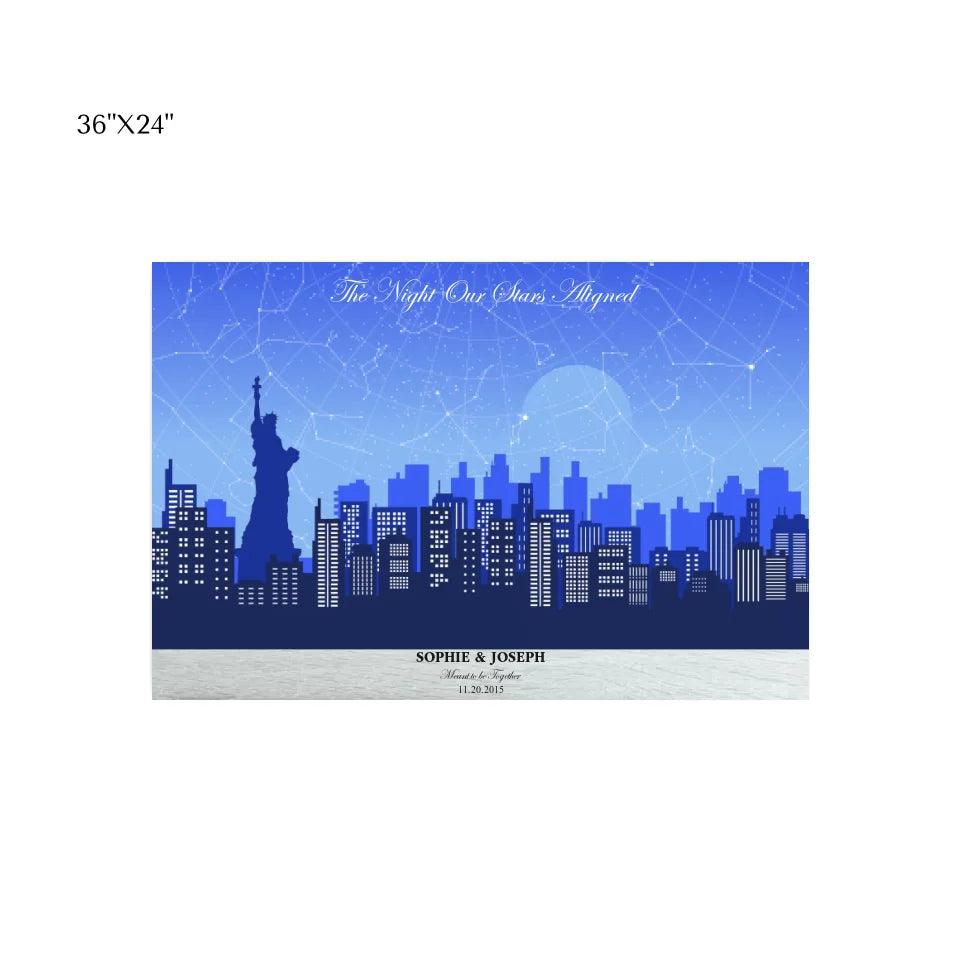 Custom Wall Art - Blue New York Cityscape Star Map - ARTFULANE