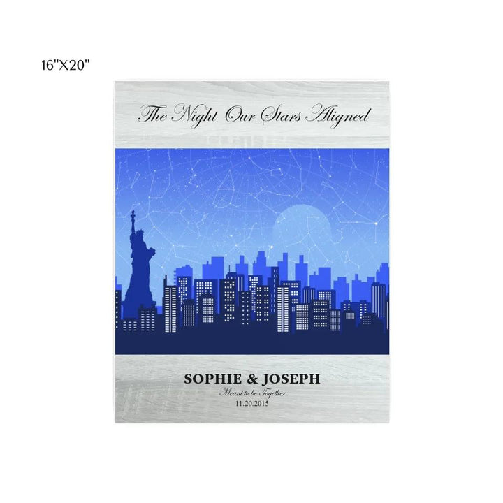 Custom Wall Art - Blue New York Cityscape Star Map - ARTFULANE