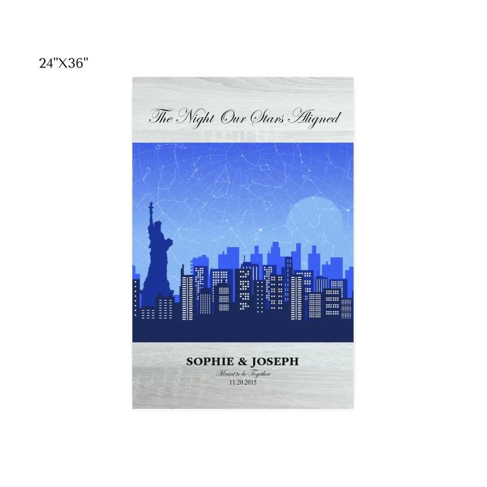 Custom Wall Art - Blue New York Cityscape Star Map - ARTFULANE