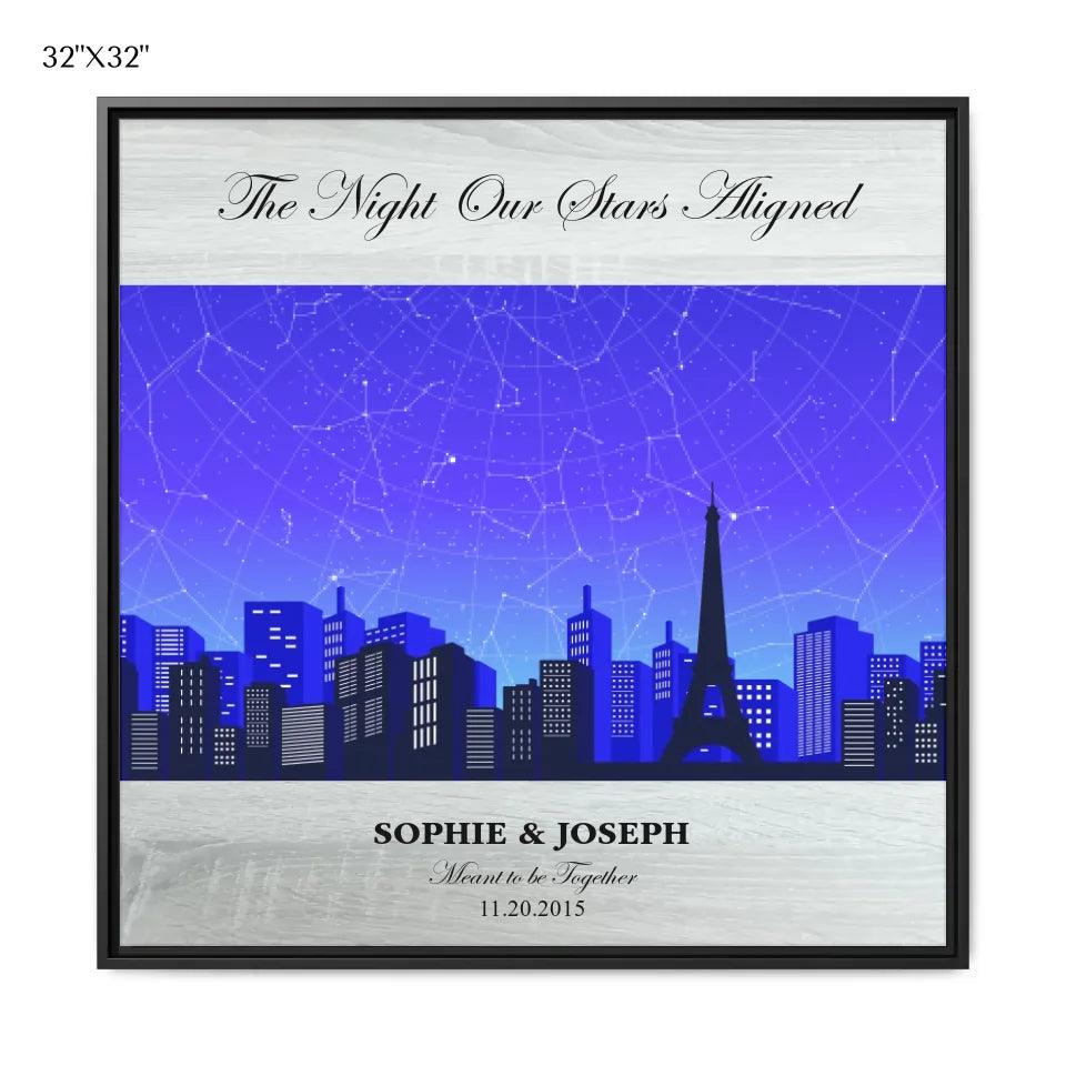 Custom Wall Art - Blue Paris Cityscape Star Map - ARTFULANE