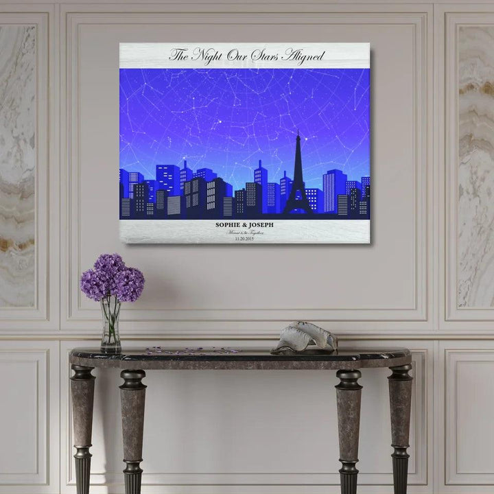 Custom Wall Art - Blue Paris Cityscape Star Map - ARTFULANE