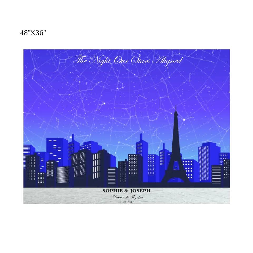 Custom Wall Art - Blue Paris Cityscape Star Map - ARTFULANE