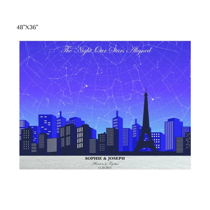 Custom Wall Art - Blue Paris Cityscape Star Map - ARTFULANE