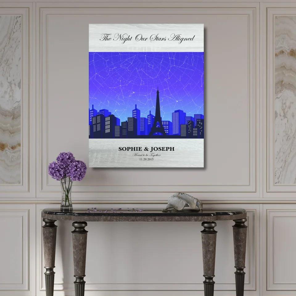 Custom Wall Art - Blue Paris Cityscape Star Map - ARTFULANE