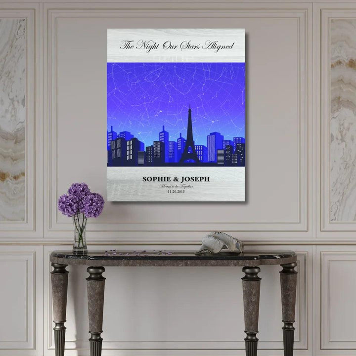 Custom Wall Art - Blue Paris Cityscape Star Map - ARTFULANE