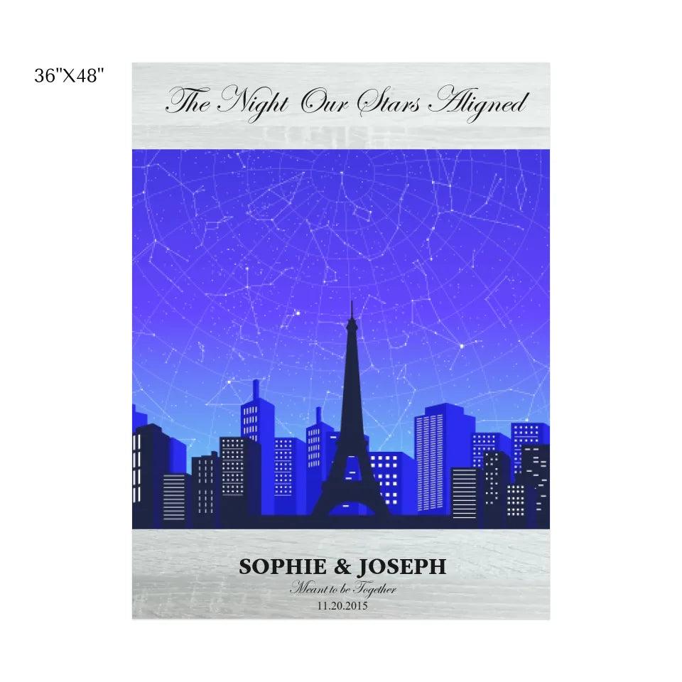Custom Wall Art - Blue Paris Cityscape Star Map - ARTFULANE