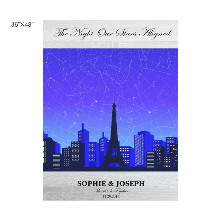 Custom Wall Art - Blue Paris Cityscape Star Map - ARTFULANE