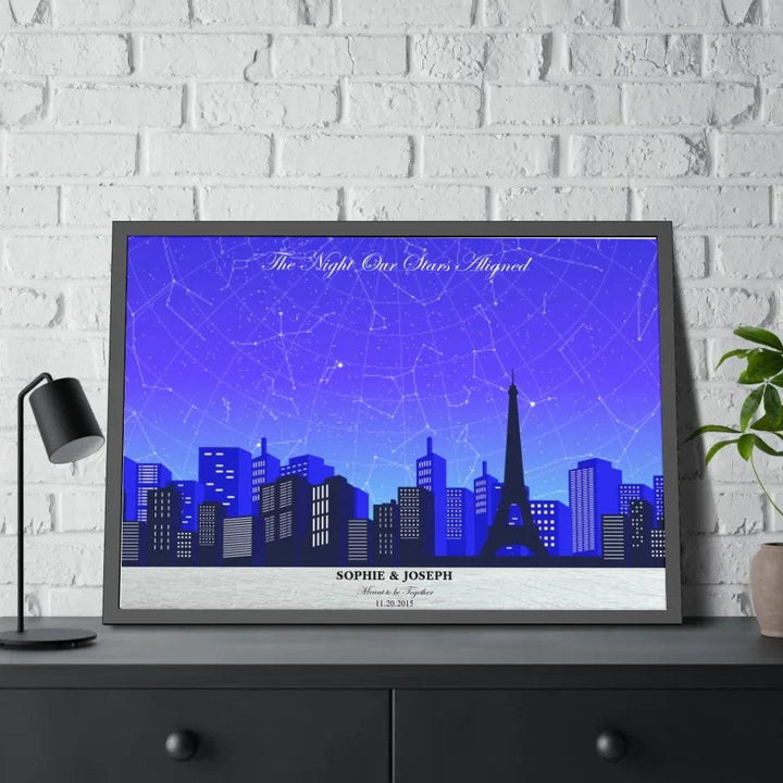 Custom Wall Art - Blue Paris Cityscape Star Map - ARTFULANE