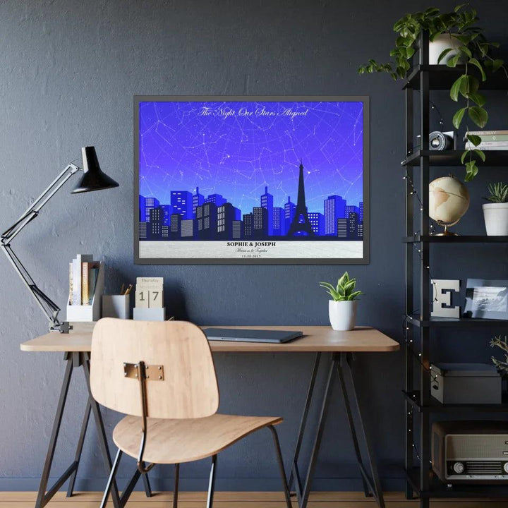 Custom Wall Art - Blue Paris Cityscape Star Map - ARTFULANE