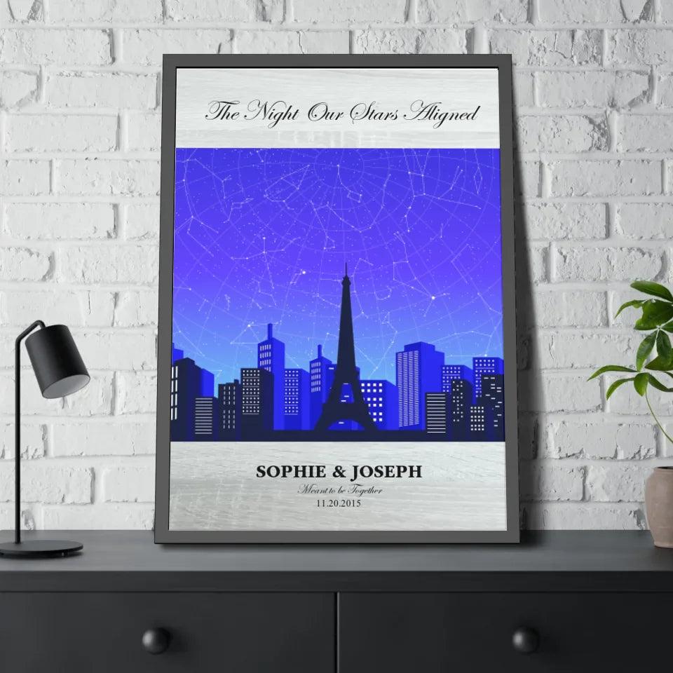 Custom Wall Art - Blue Paris Cityscape Star Map - ARTFULANE