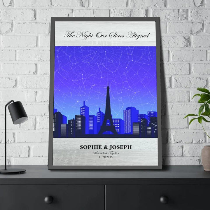 Custom Wall Art - Blue Paris Cityscape Star Map - ARTFULANE
