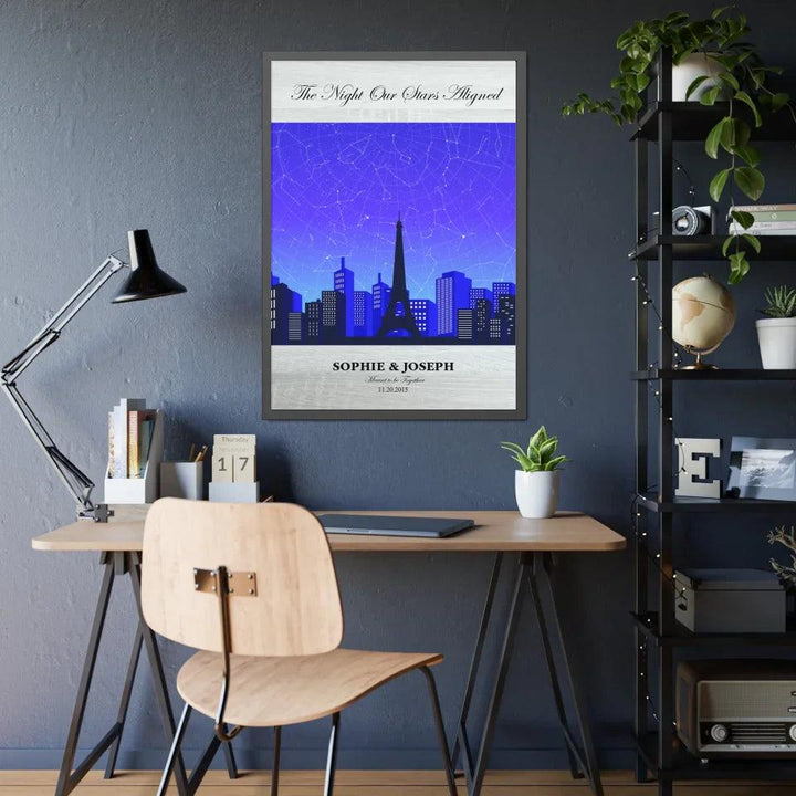 Custom Wall Art - Blue Paris Cityscape Star Map - ARTFULANE