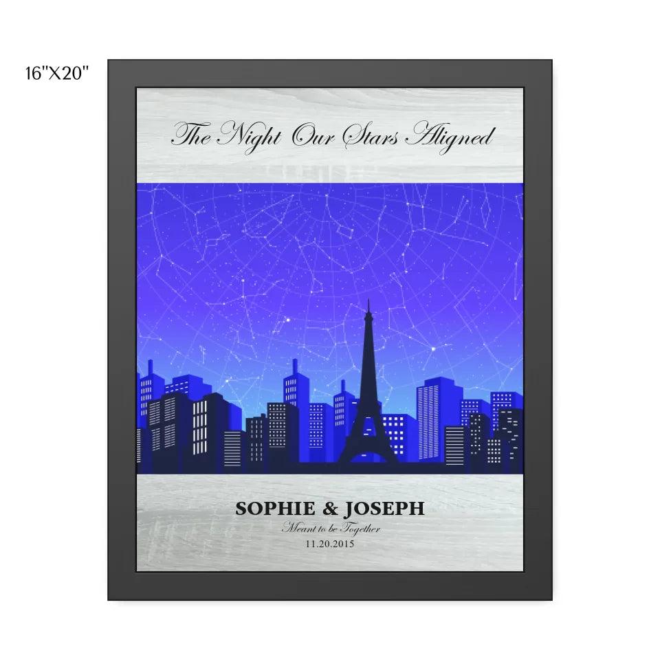 Custom Wall Art - Blue Paris Cityscape Star Map - ARTFULANE
