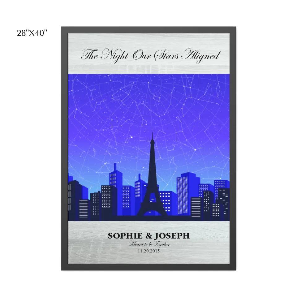 Custom Wall Art - Blue Paris Cityscape Star Map - ARTFULANE