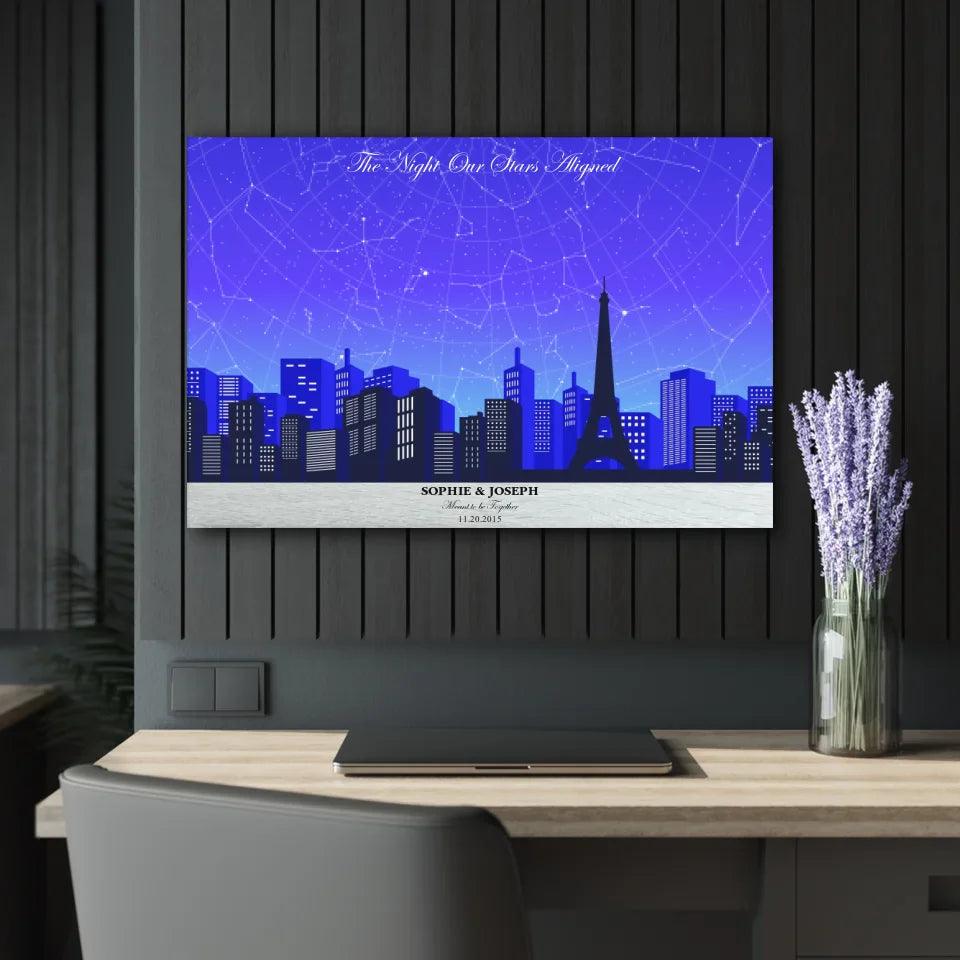Custom Wall Art - Blue Paris Cityscape Star Map - ARTFULANE