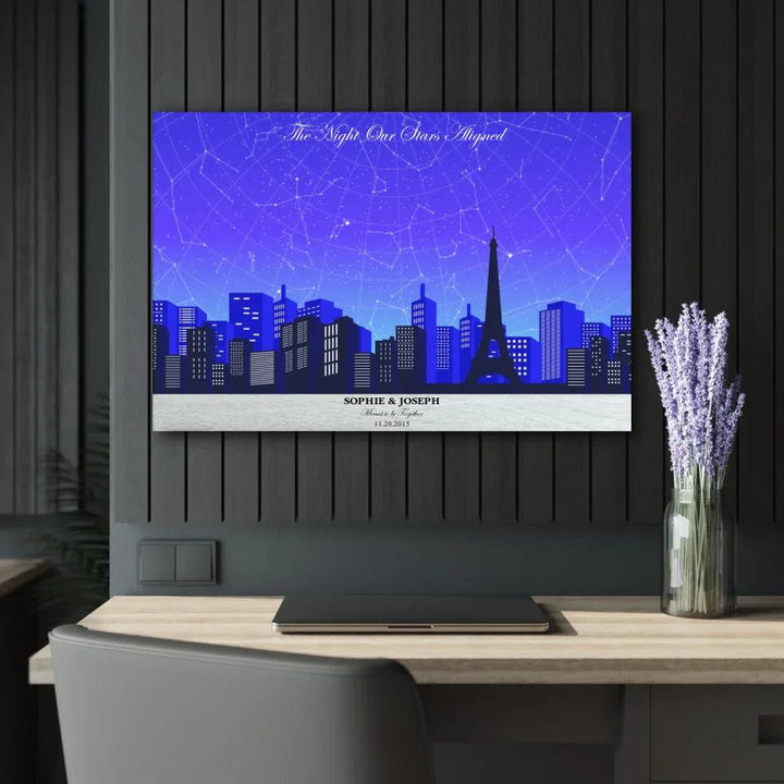 Custom Wall Art - Blue Paris Cityscape Star Map - ARTFULANE
