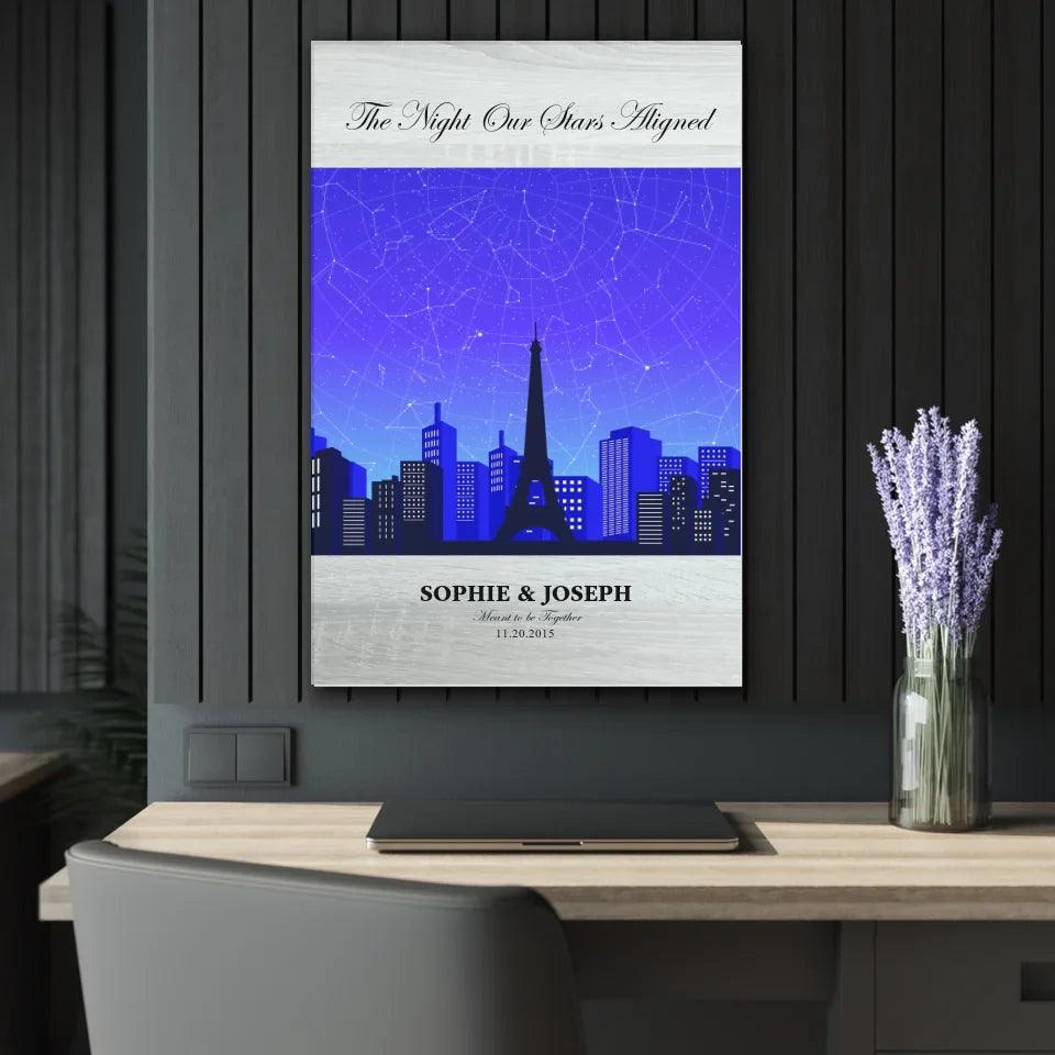 Custom Wall Art - Blue Paris Cityscape Star Map - ARTFULANE
