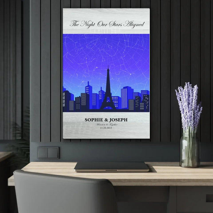 Custom Wall Art - Blue Paris Cityscape Star Map - ARTFULANE