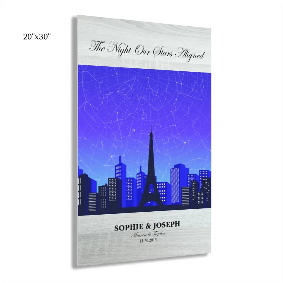 Custom Wall Art - Blue Paris Cityscape Star Map - ARTFULANE