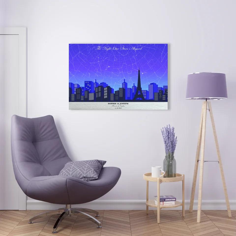Custom Wall Art - Blue Paris Cityscape Star Map - ARTFULANE