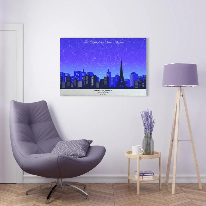 Custom Wall Art - Blue Paris Cityscape Star Map - ARTFULANE