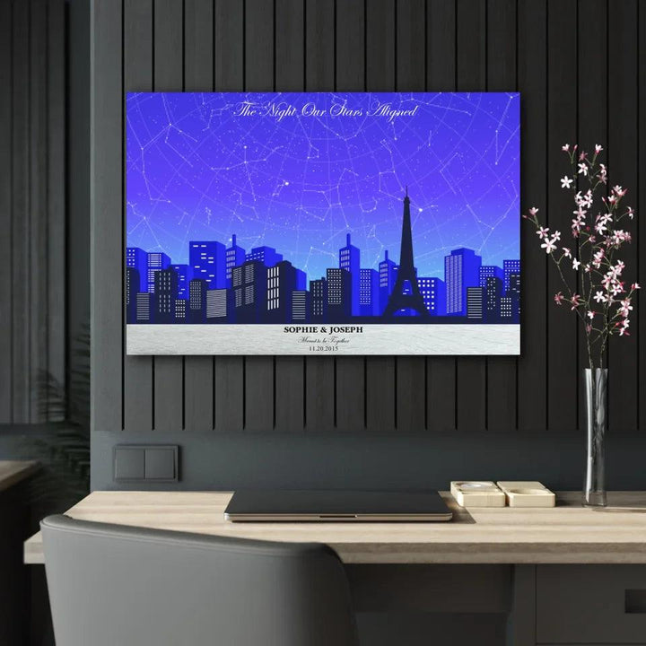 Custom Wall Art - Blue Paris Cityscape Star Map - ARTFULANE