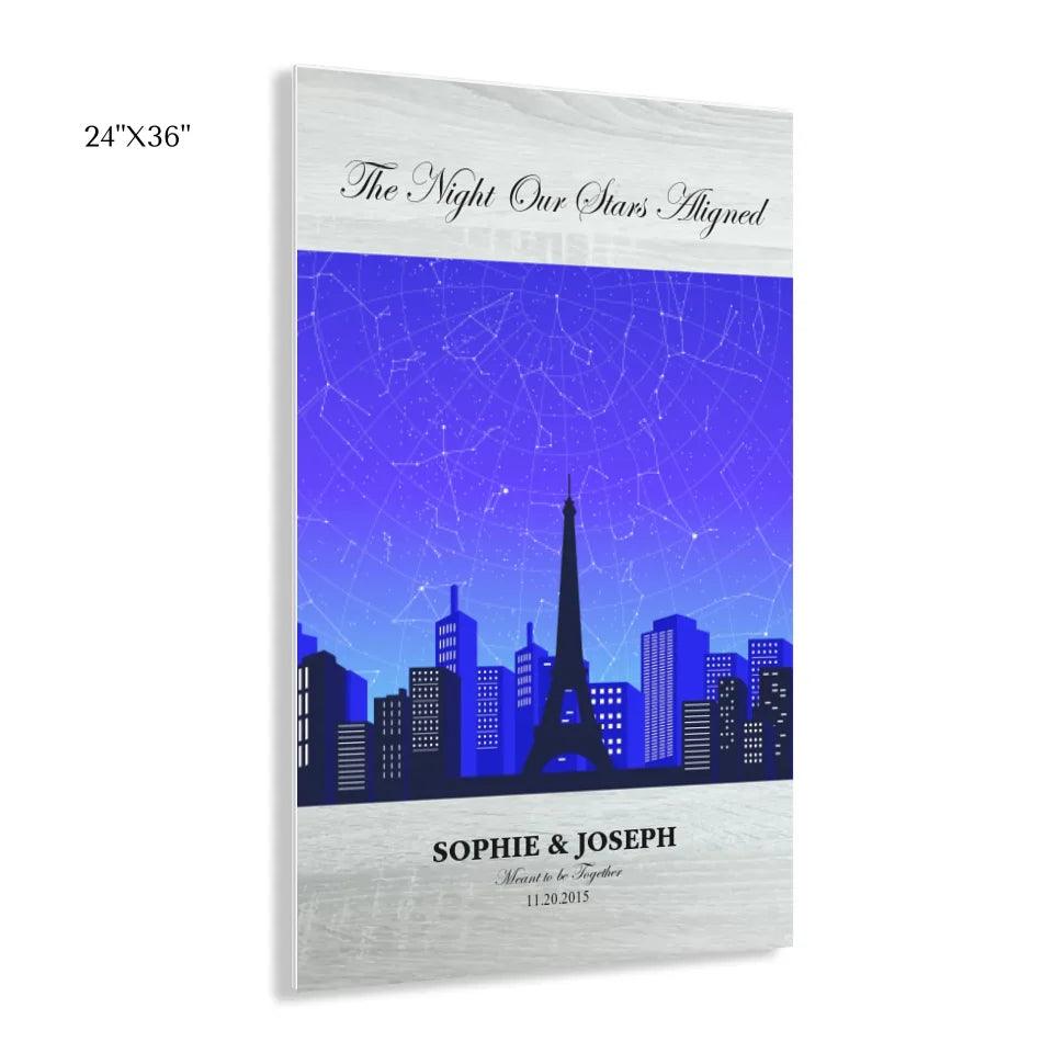 Custom Wall Art - Blue Paris Cityscape Star Map - ARTFULANE