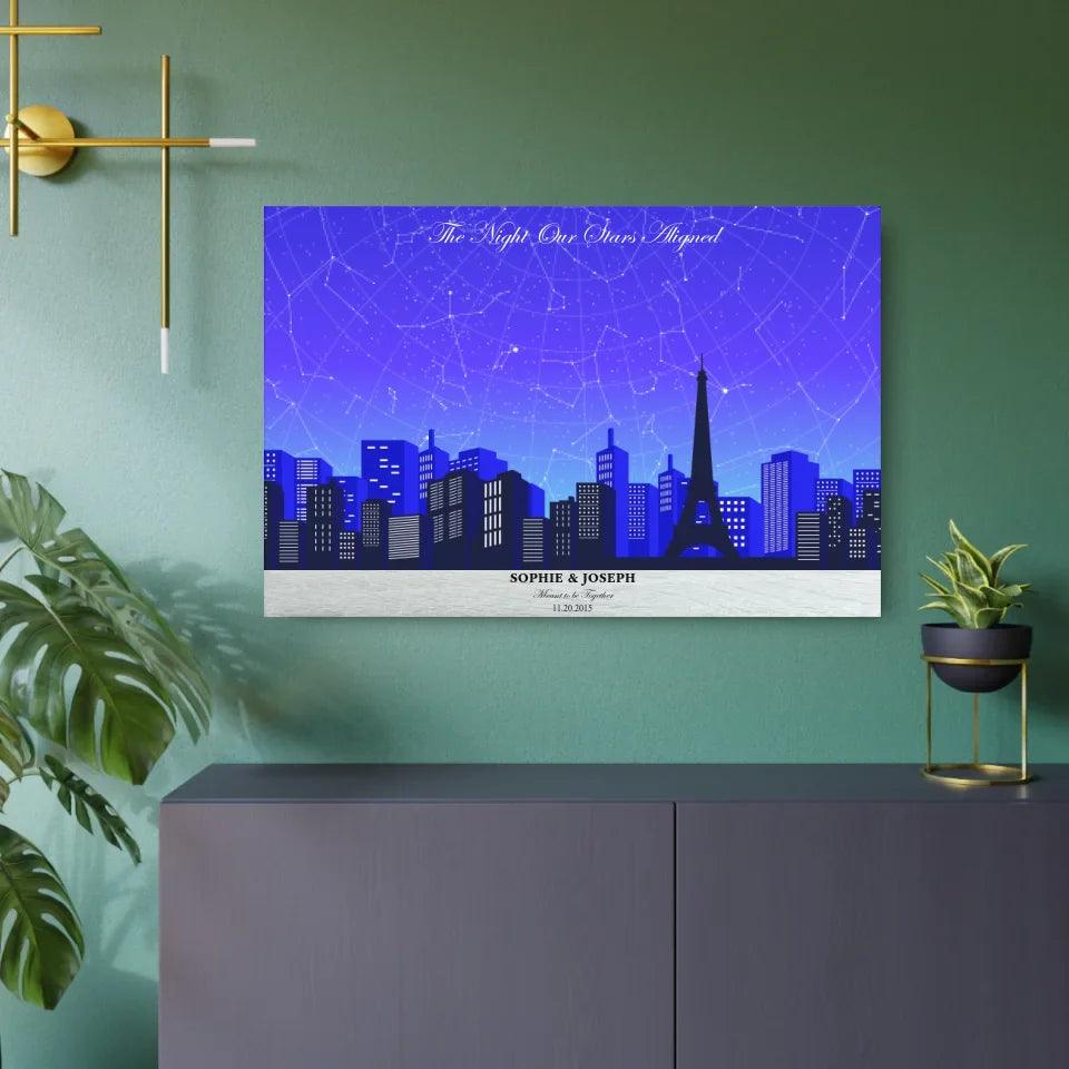 Custom Wall Art - Blue Paris Cityscape Star Map - ARTFULANE